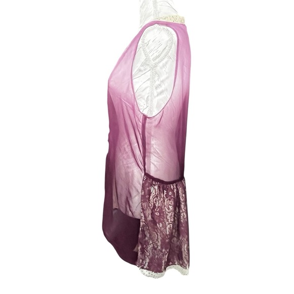 Sheer Ombre Shirt Sz L Gathered Layered Polka Dot Lace Back Blouse Fairy Grunge - Picture 3 of 14